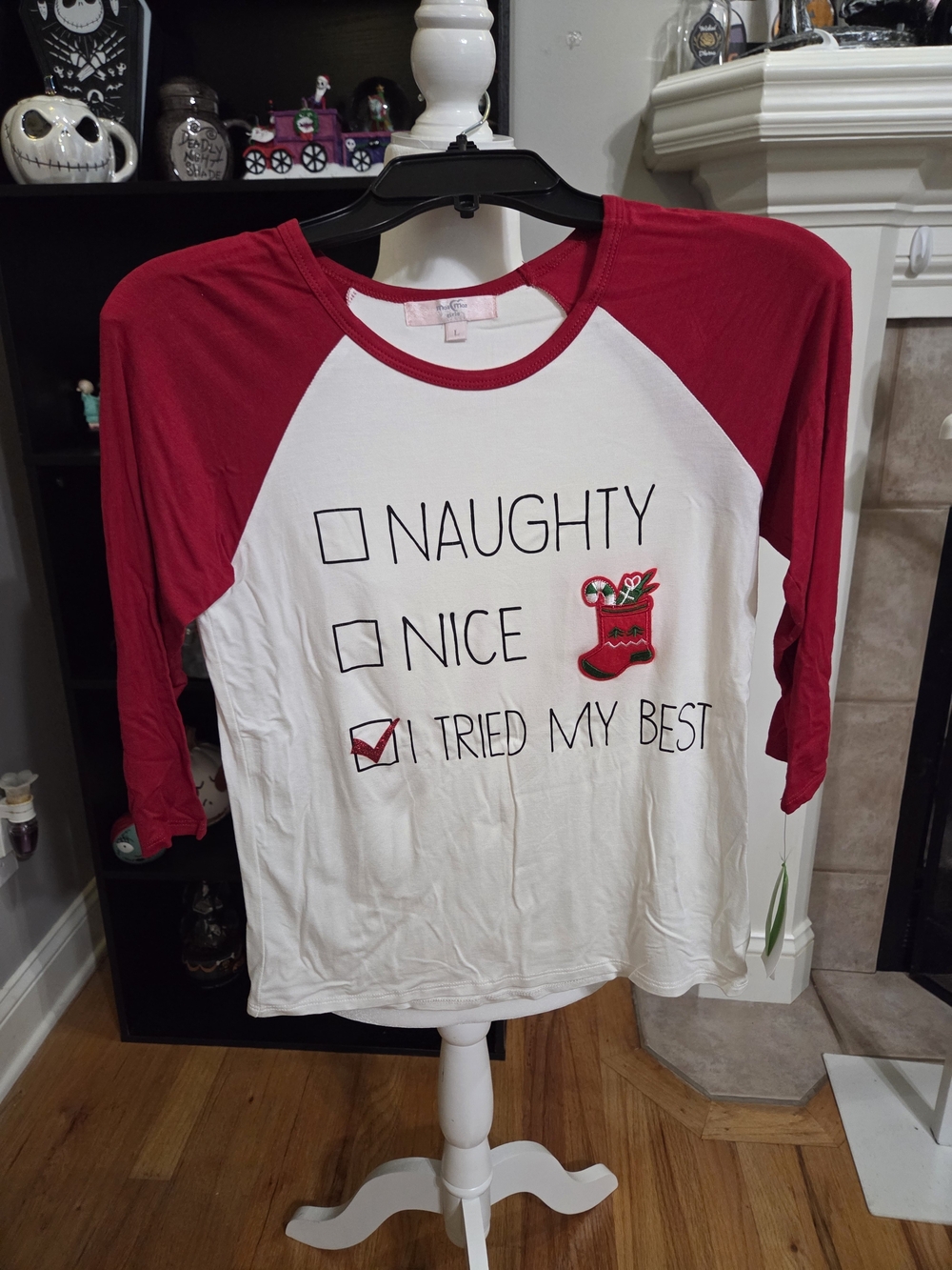 Moa Moa Red & White Raglan 'Tried My Best' Holiday Tee